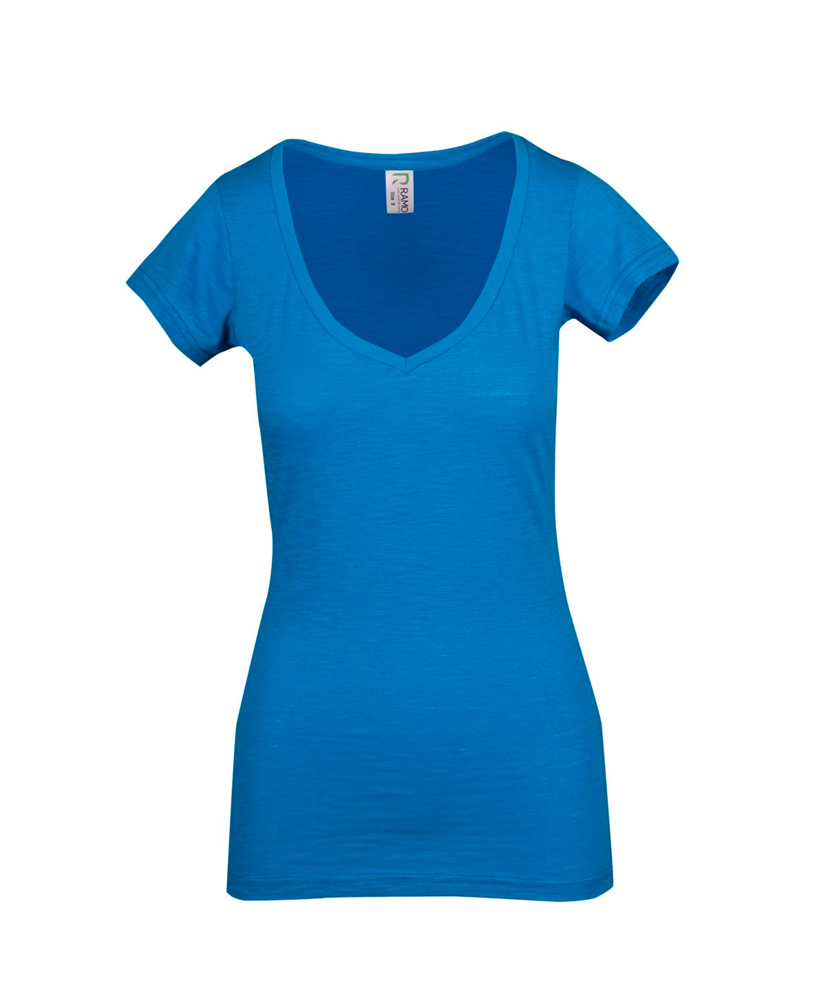 Women's Raw Cotton Wave V Neck Tshirt - Azure - Front