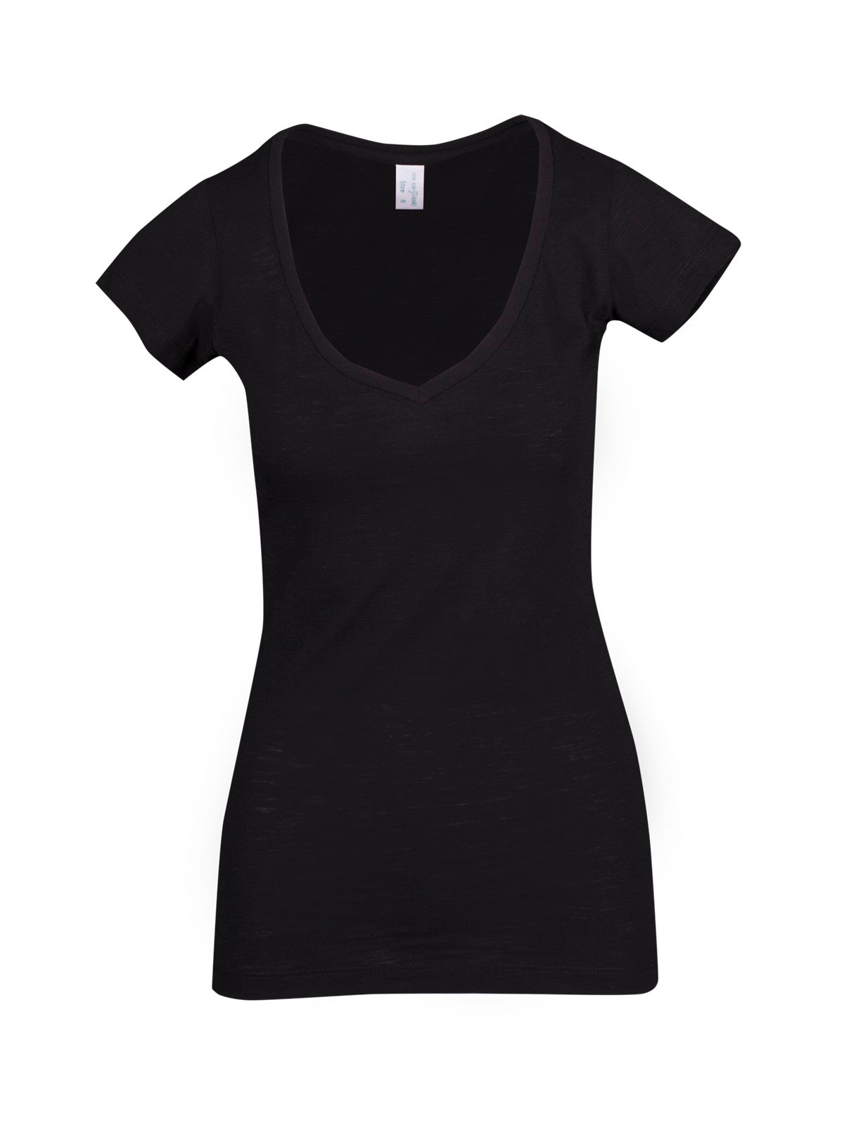 Women's Raw Cotton Wave V Neck Tshirt - Black - Front