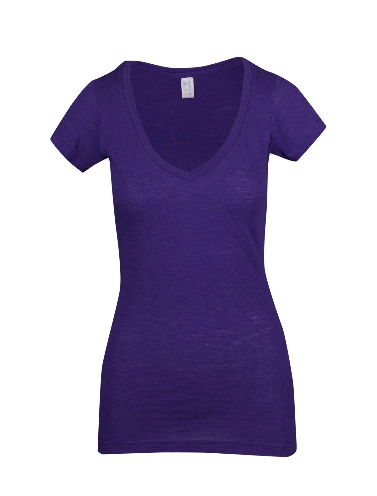 Women's Raw Cotton Wave V Neck Tshirt - New Grape - Front
