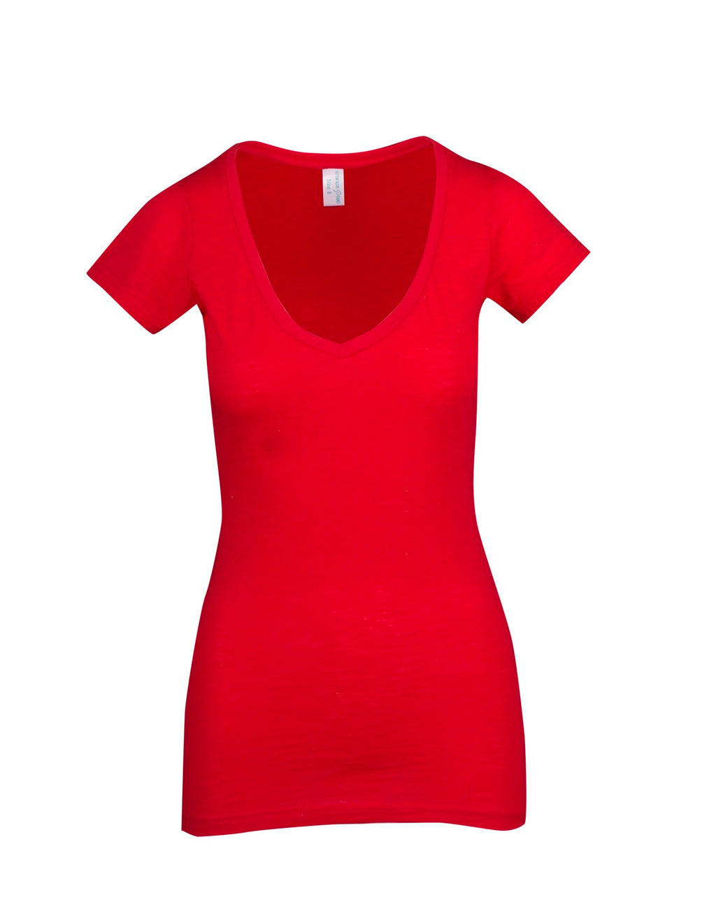 Women's Raw Cotton Wave V Neck Tshirt - Red - Front