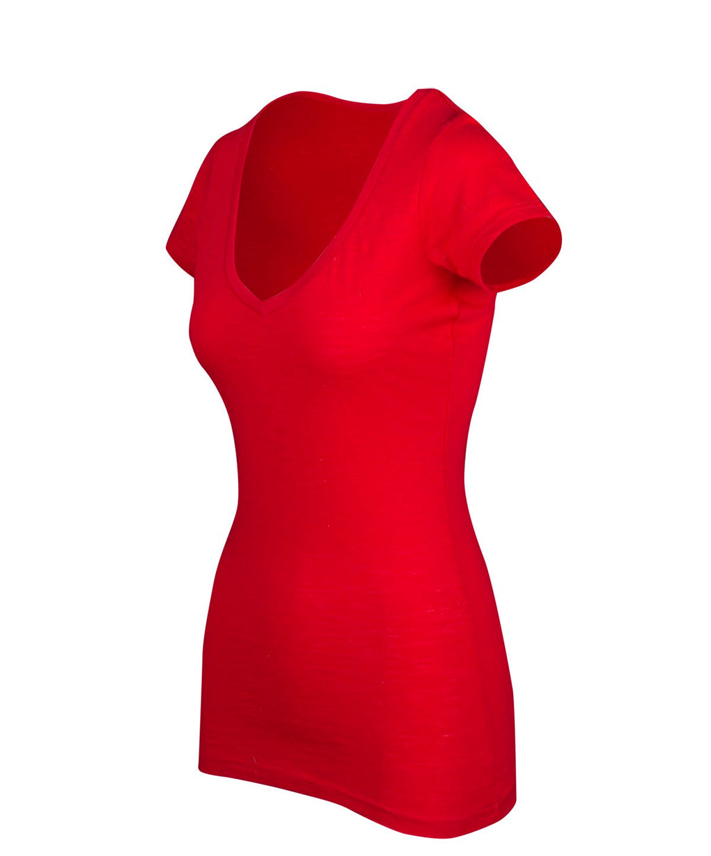 Women's Raw Cotton Wave V Neck Tshirt - Red - Side