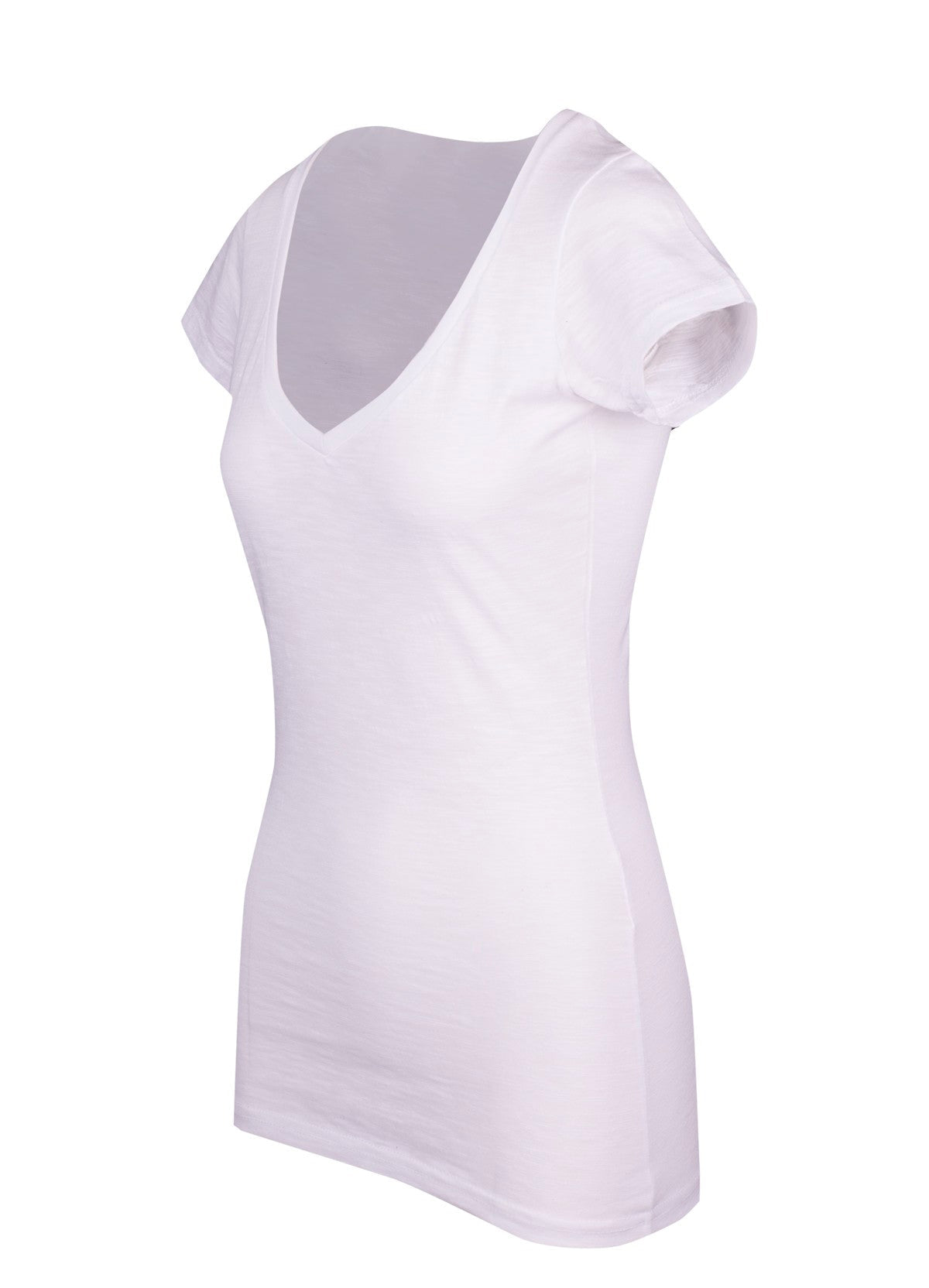 Women's Raw Cotton Wave V Neck Tshirt - White - Side