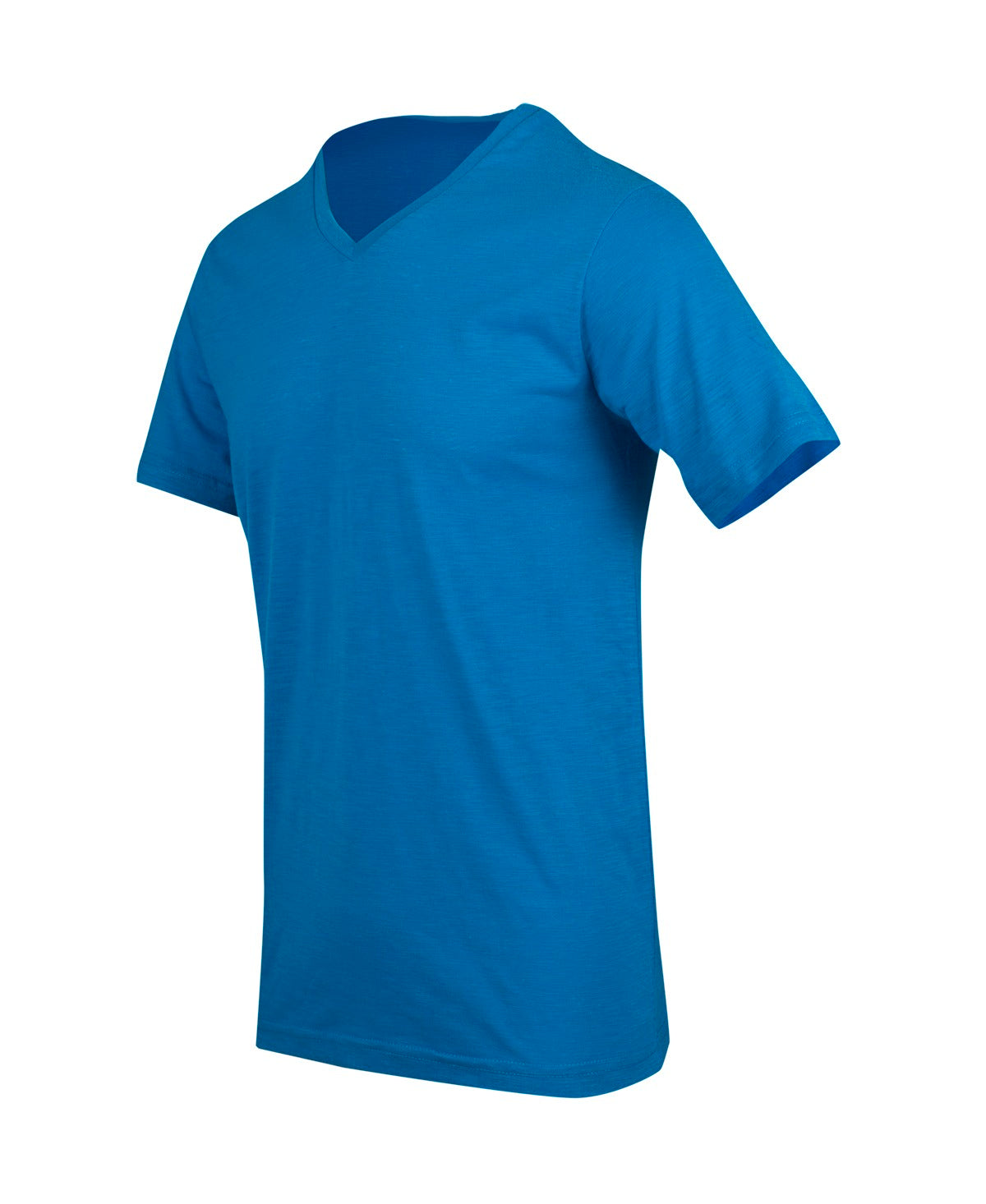 Men's  / Unisex Raw Cotton Wave  V Neck T-shirt - Azure - Side