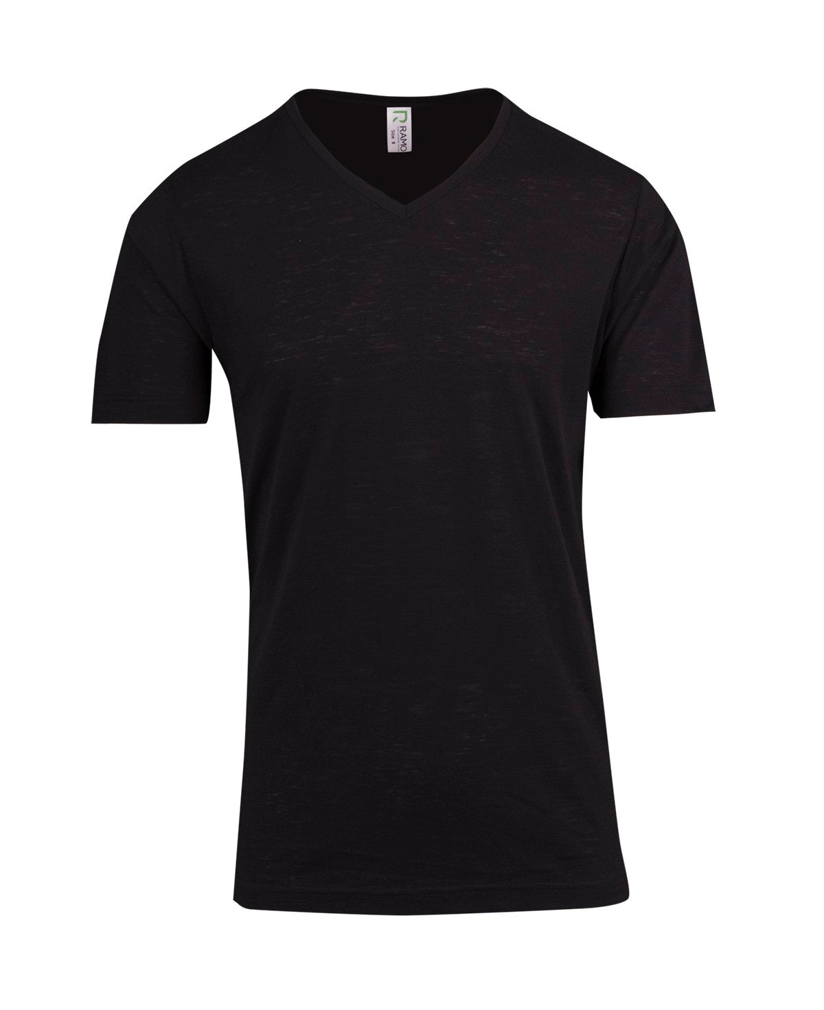 Men's  / Unisex Raw Cotton Wave  V Neck T-shirt - Black - Front