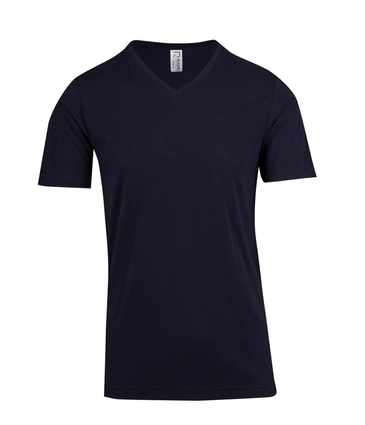 Men's  / Unisex Raw Cotton Wave  V Neck T-shirt - Navy Blue - Front