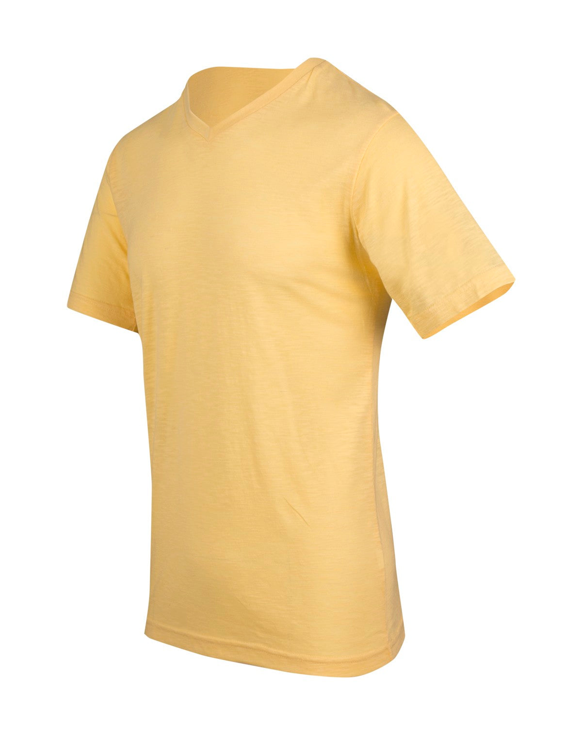 Men's  / Unisex Raw Cotton Wave  V Neck T-shirt - Soft Yellow - Side