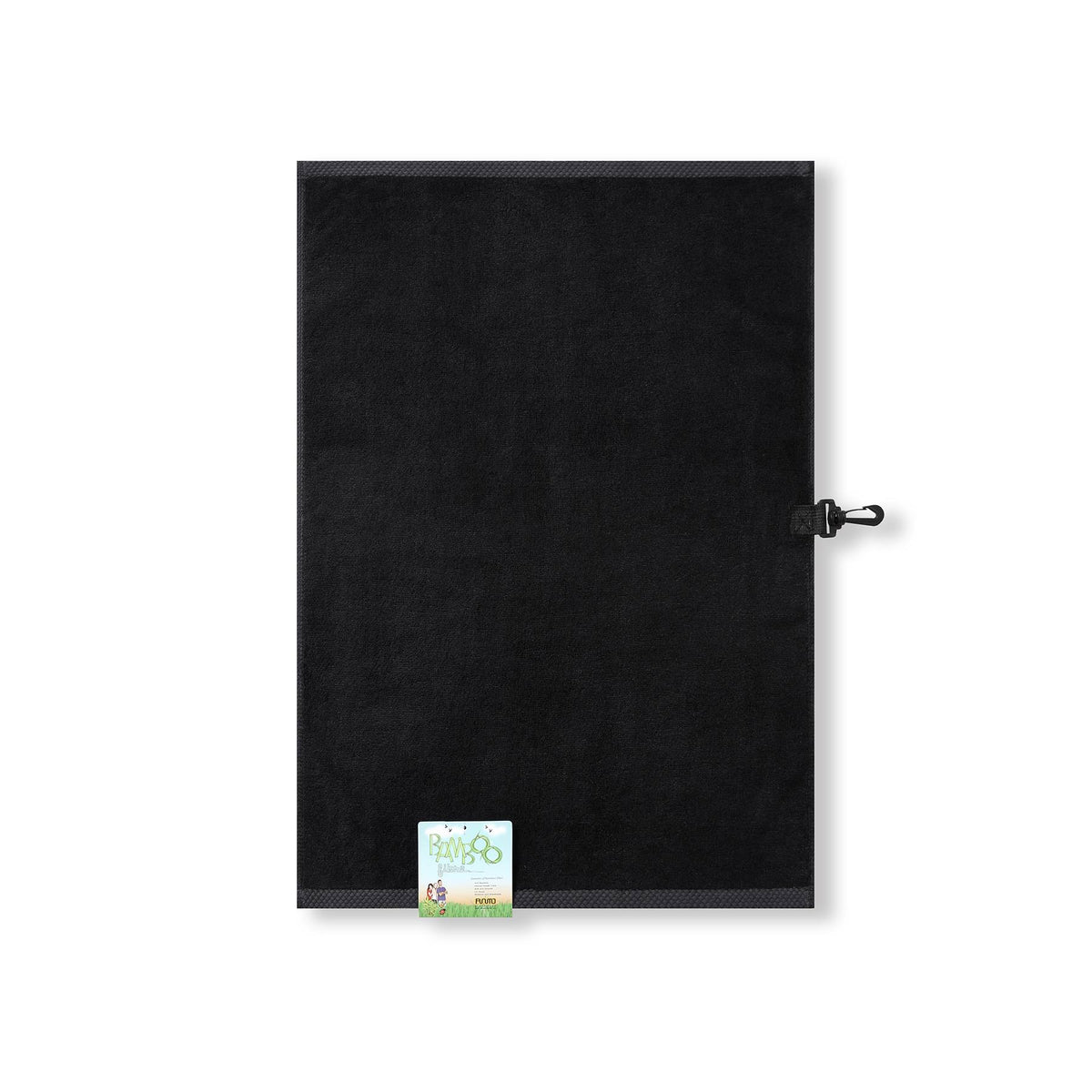 Bamboo Golf Towel with plastic hook - Black - Front