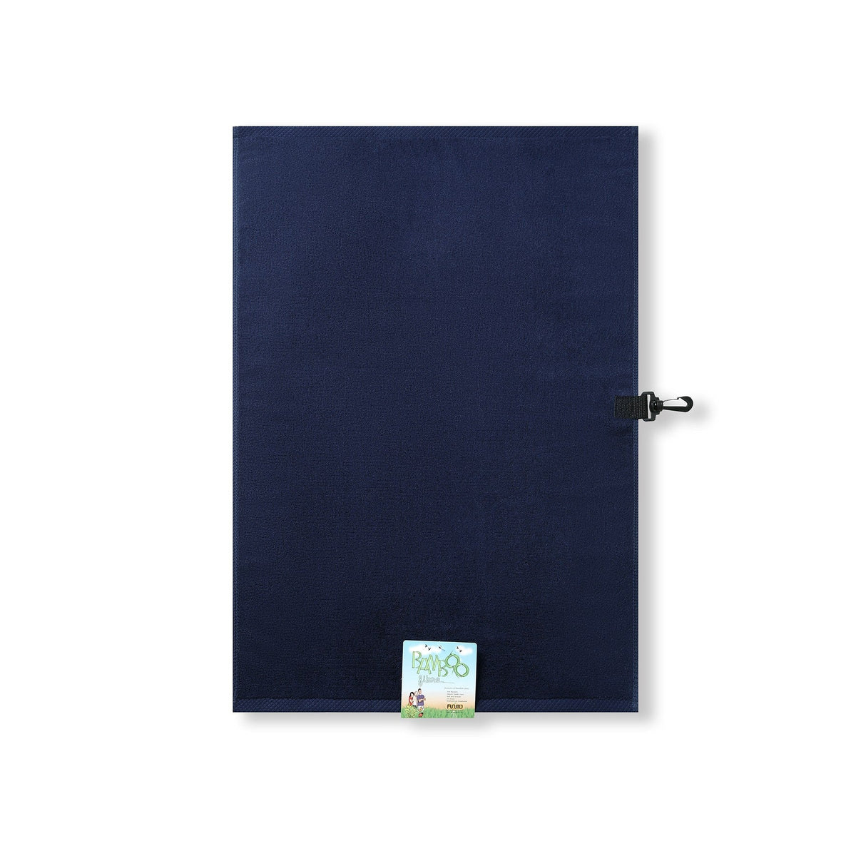 Bamboo Golf Towel with plastic hook - Navy Blue - Front