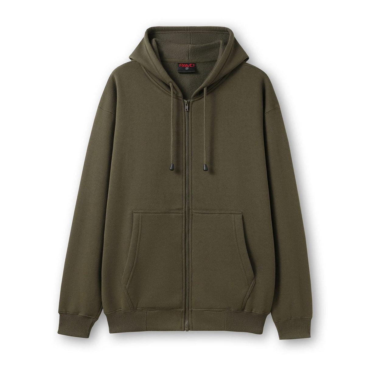 Mens Zip Hoodies with Pocket - Khaki - Front