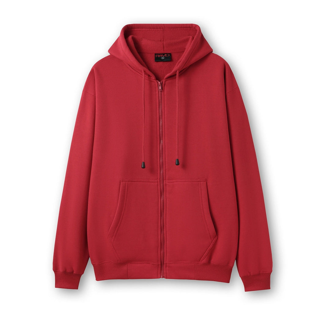 Mens Zip Hoodies with Pocket - Red - Front