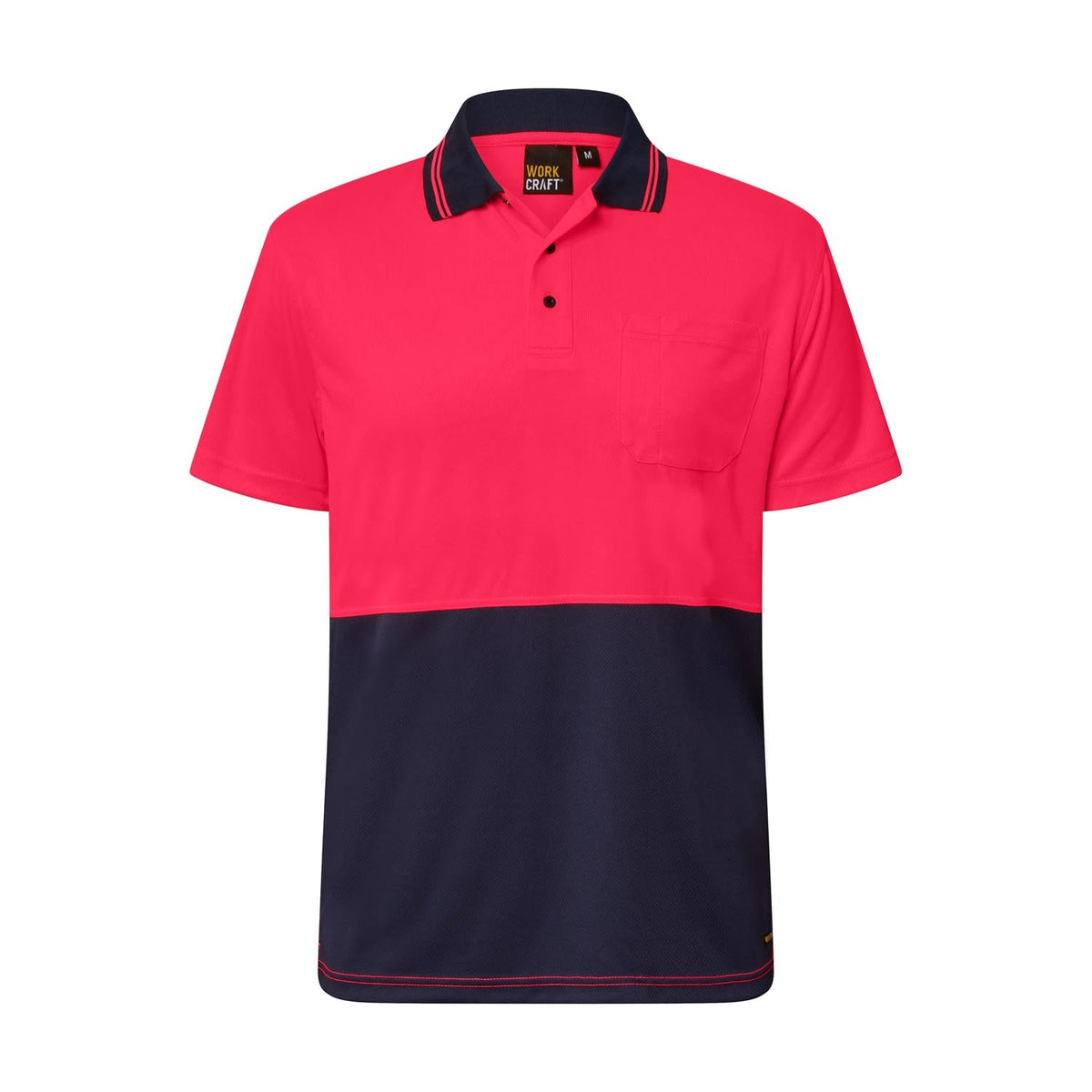 Hi Vis Short Sleeve Micromesh Polo with Pocket - Pink Navy