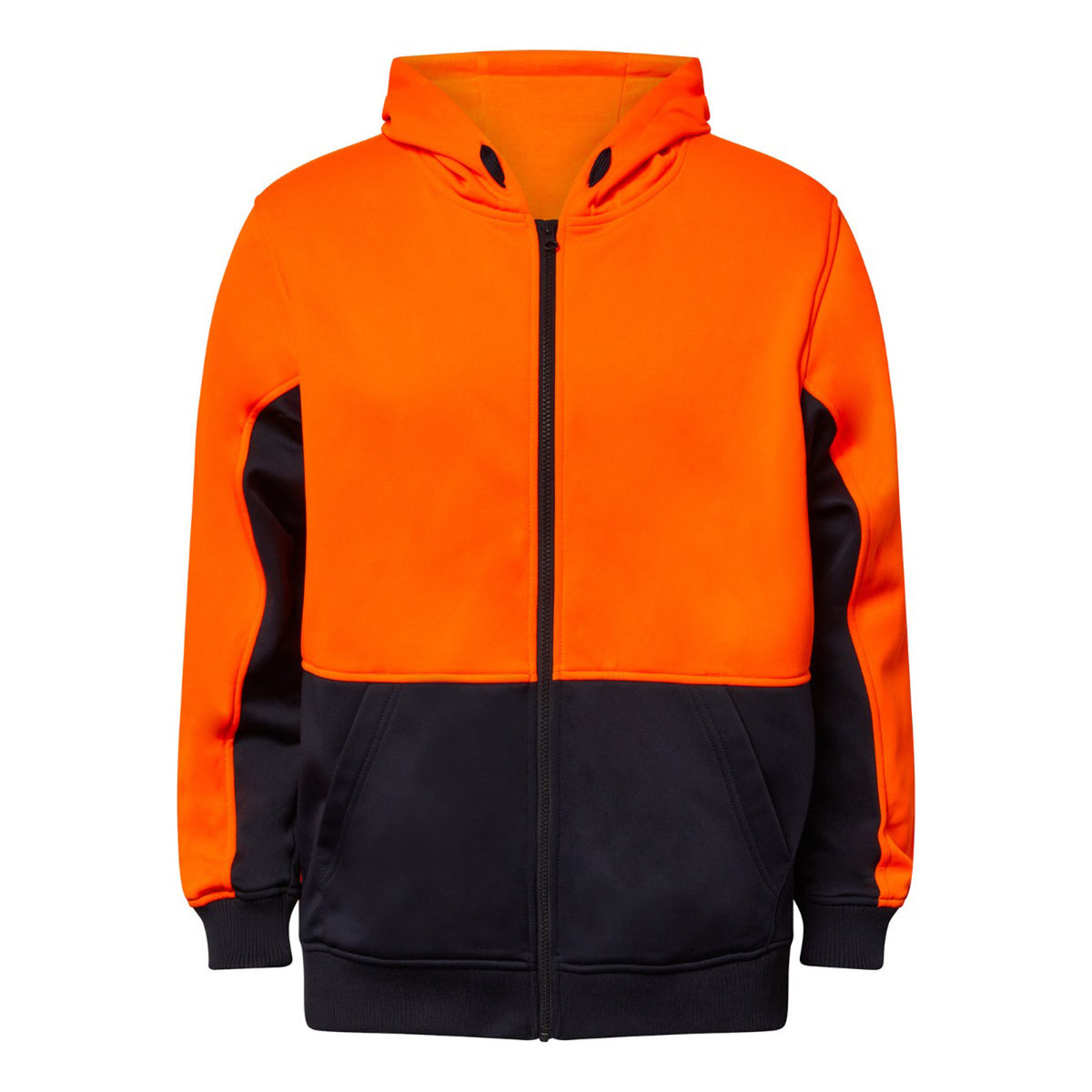 Hi Vis Full Zip Hoodie - Orange/Navy - Front
